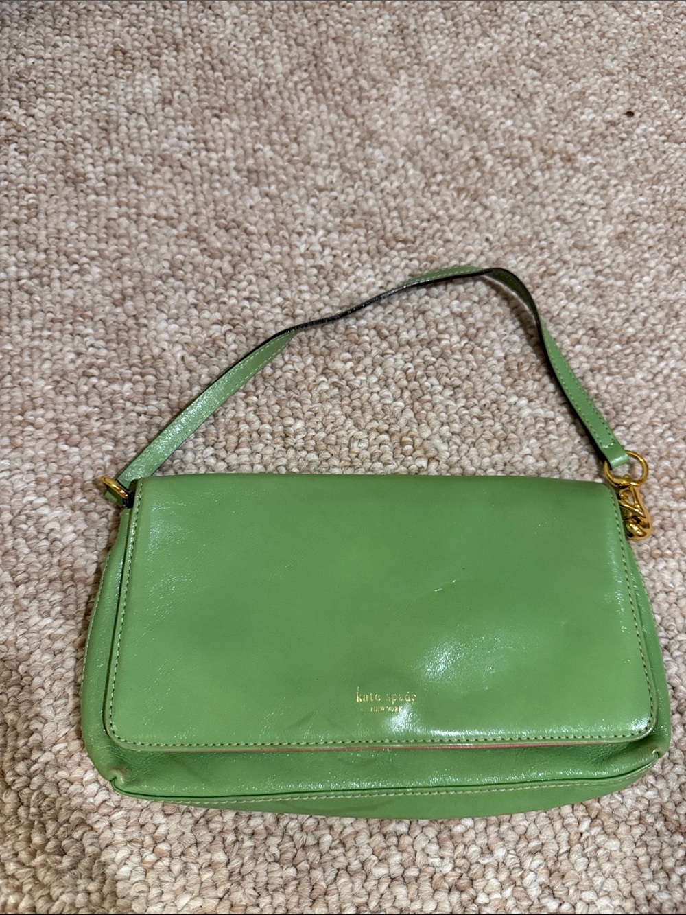kate spade Vintage Green Leather Shoulder Bag with Gold Hardware